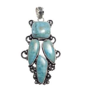 Grand Larimar Quartet Silver Pendant (2.5") with 18" Necklace